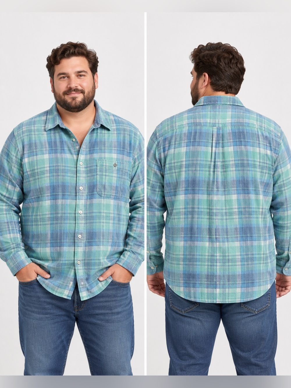 Tommy Bahama Plaid Button-Down Shirt in Aqua and Teal 2xl